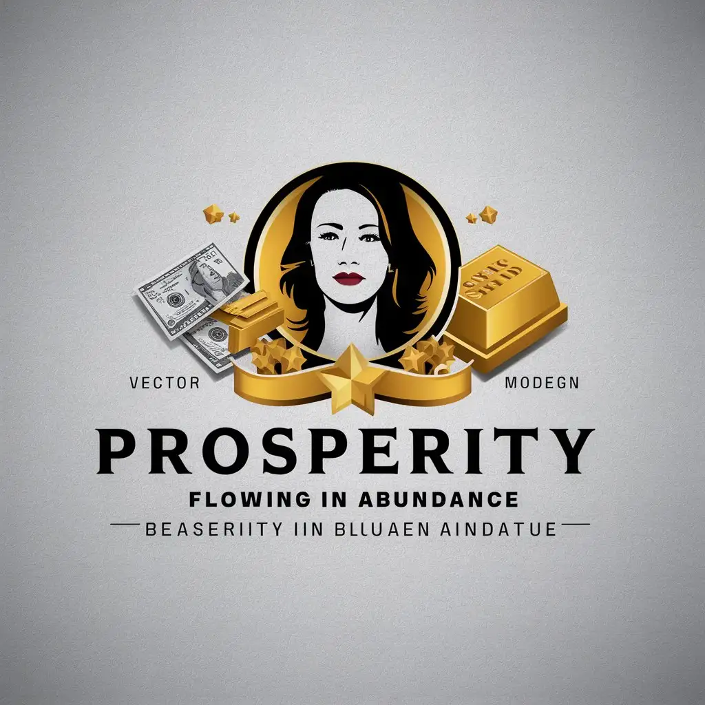 LOGO-Design-For-Prosperity-US-Dollar-and-Gold-Bars-with-Elegant-Woman-Theme