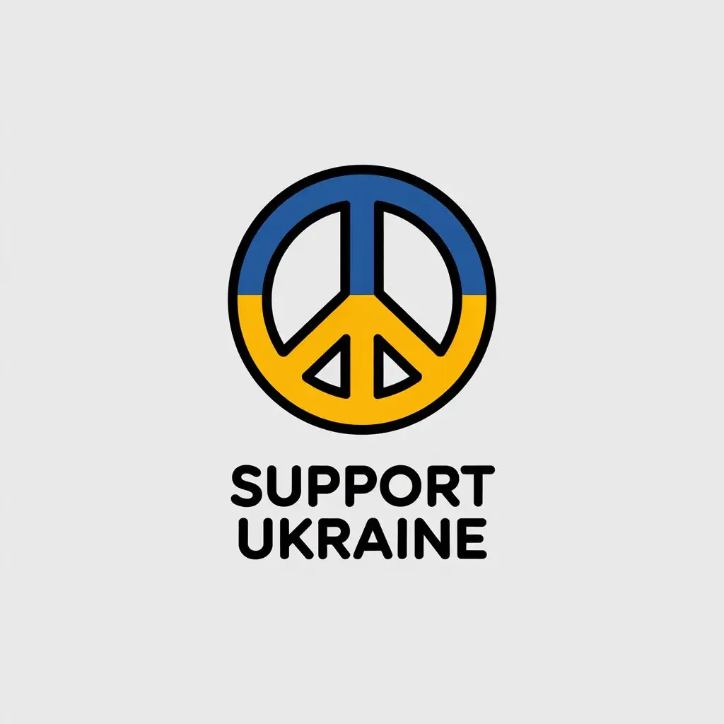 a vector logo design,with the text "SUPPORT UKRAINE", main symbol:PEACE SUMBOL,Minimalistic,be used in Internet industry,clear background