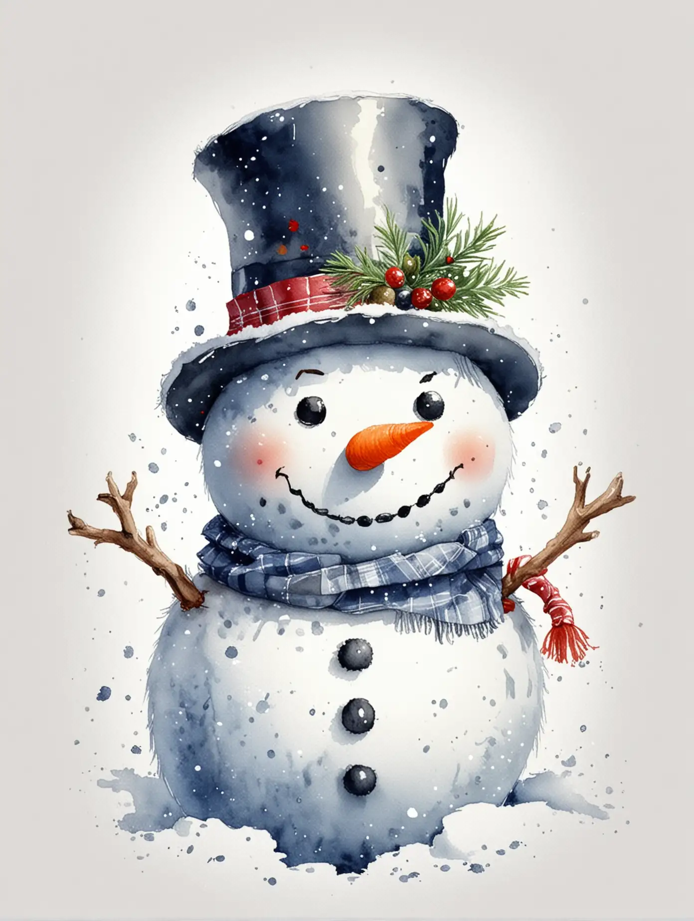 Detailed-Watercolor-Drawing-of-a-Snowman-on-a-White-Background-for-New-Year