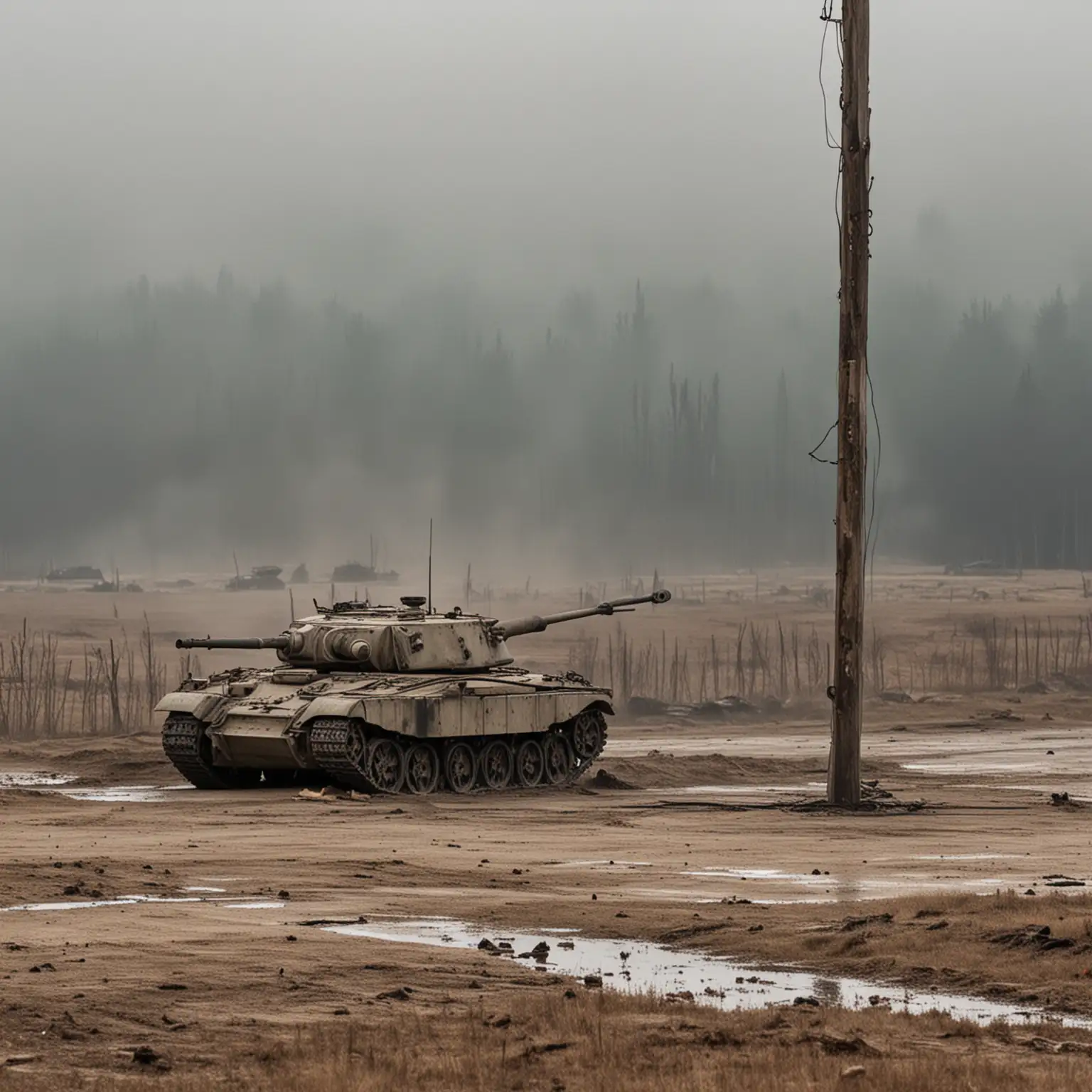 Destroyed Tank in PostBattle Landscape