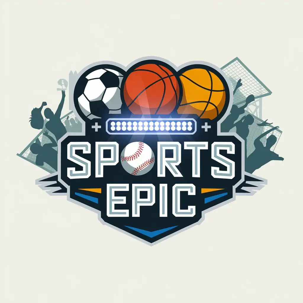 LOGO Design for Sports Epic Sports and Player Logos with LED Light and Fans in the Background