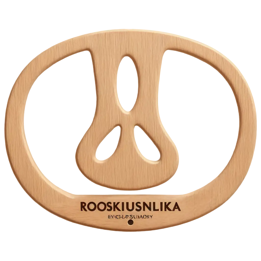 Create a 3D logo of RokhSunKala on a wooden stand, minimalist and for home appliances.