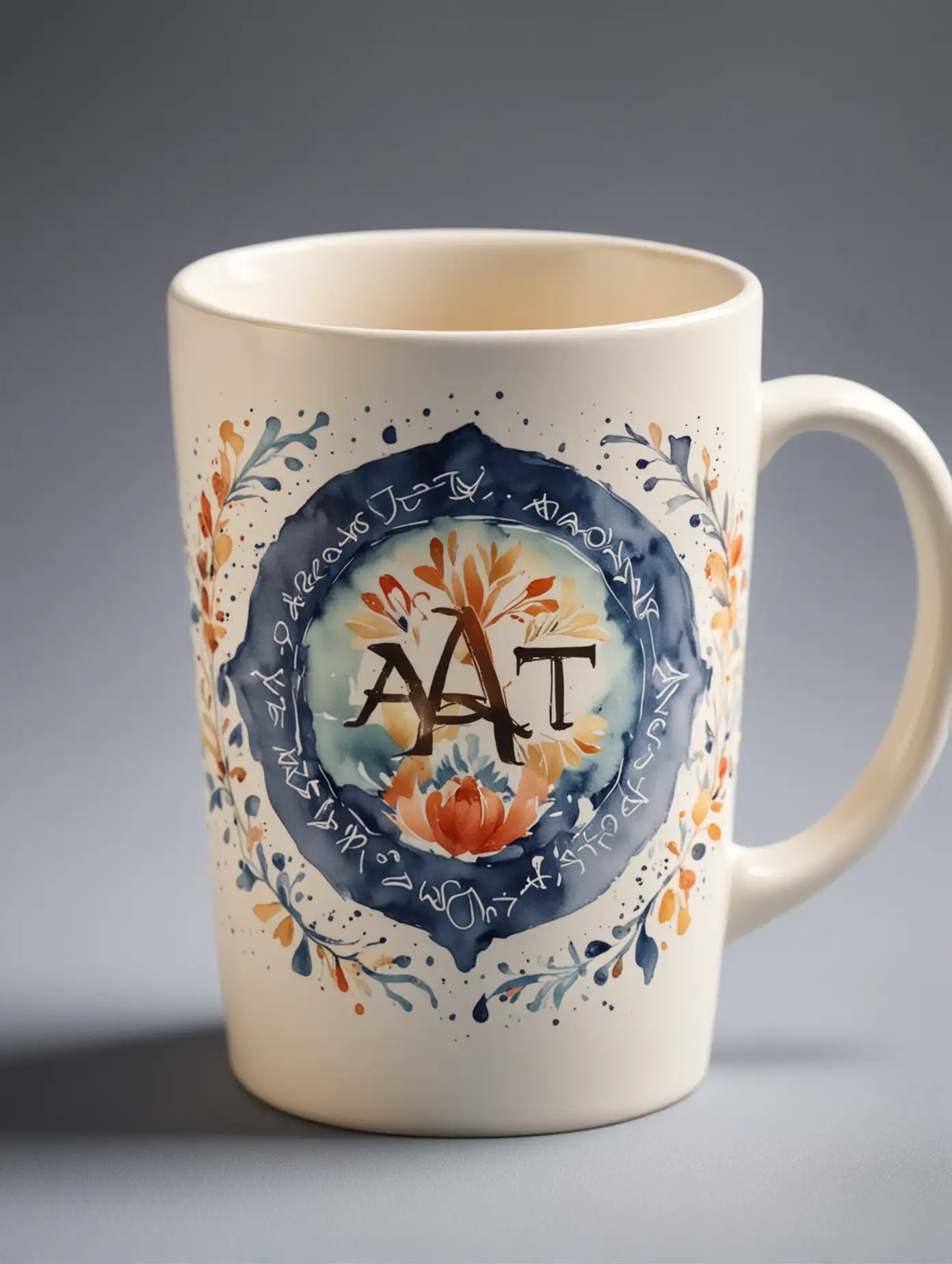 Watercolor-Ceramic-Mug-Design-for-Art-Academy-with-Central-Logo