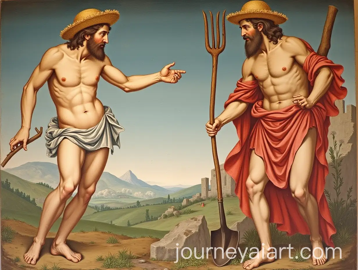 Agrarian-Themed-Creation-of-Adam-with-Farming-Tools-and-Hats