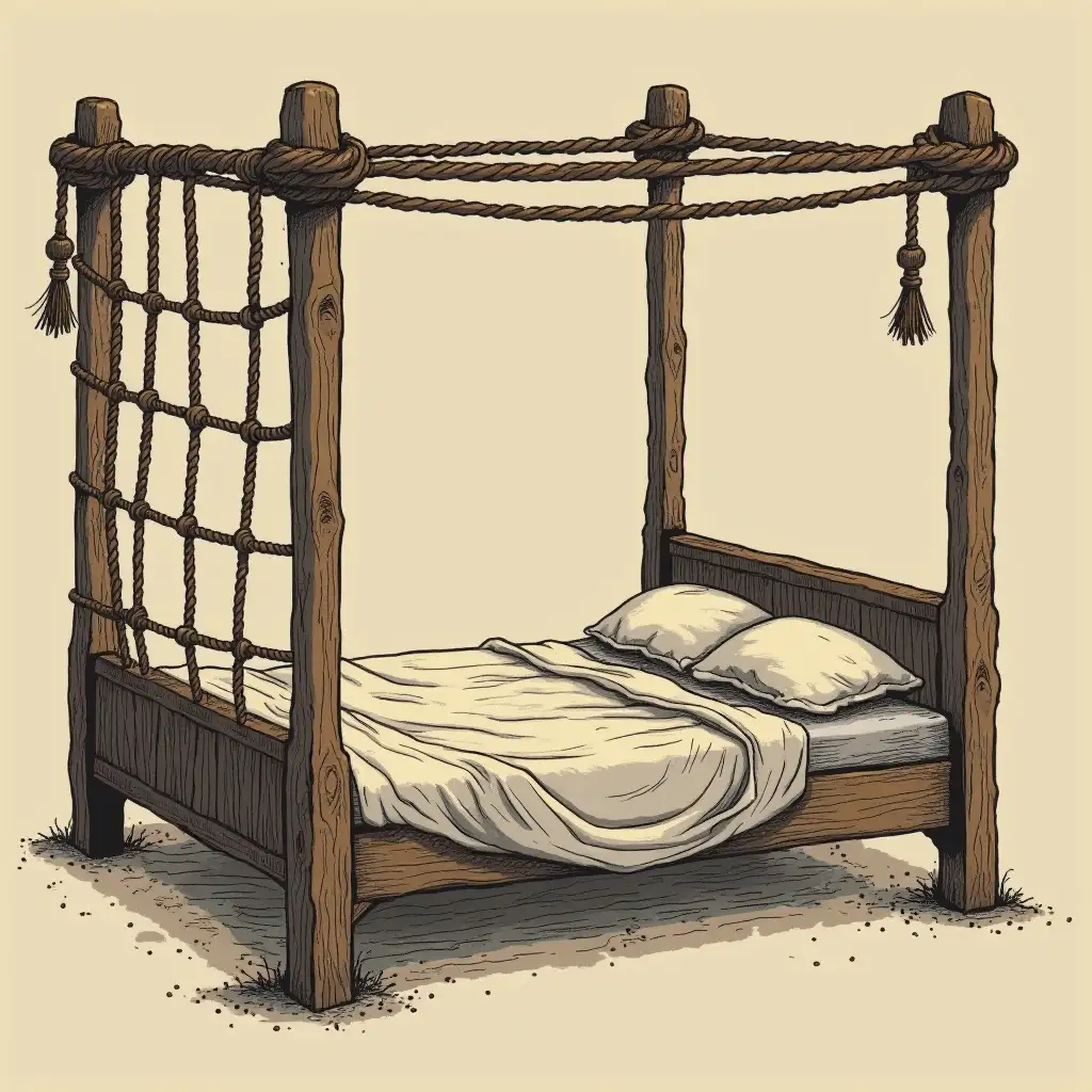 Illustration-of-Medieval-Rope-Bed-with-Sagging-Grid