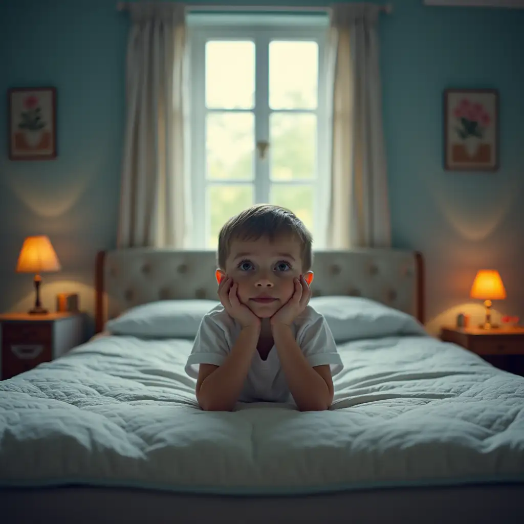 A little kid on a mattress dreaming about their future