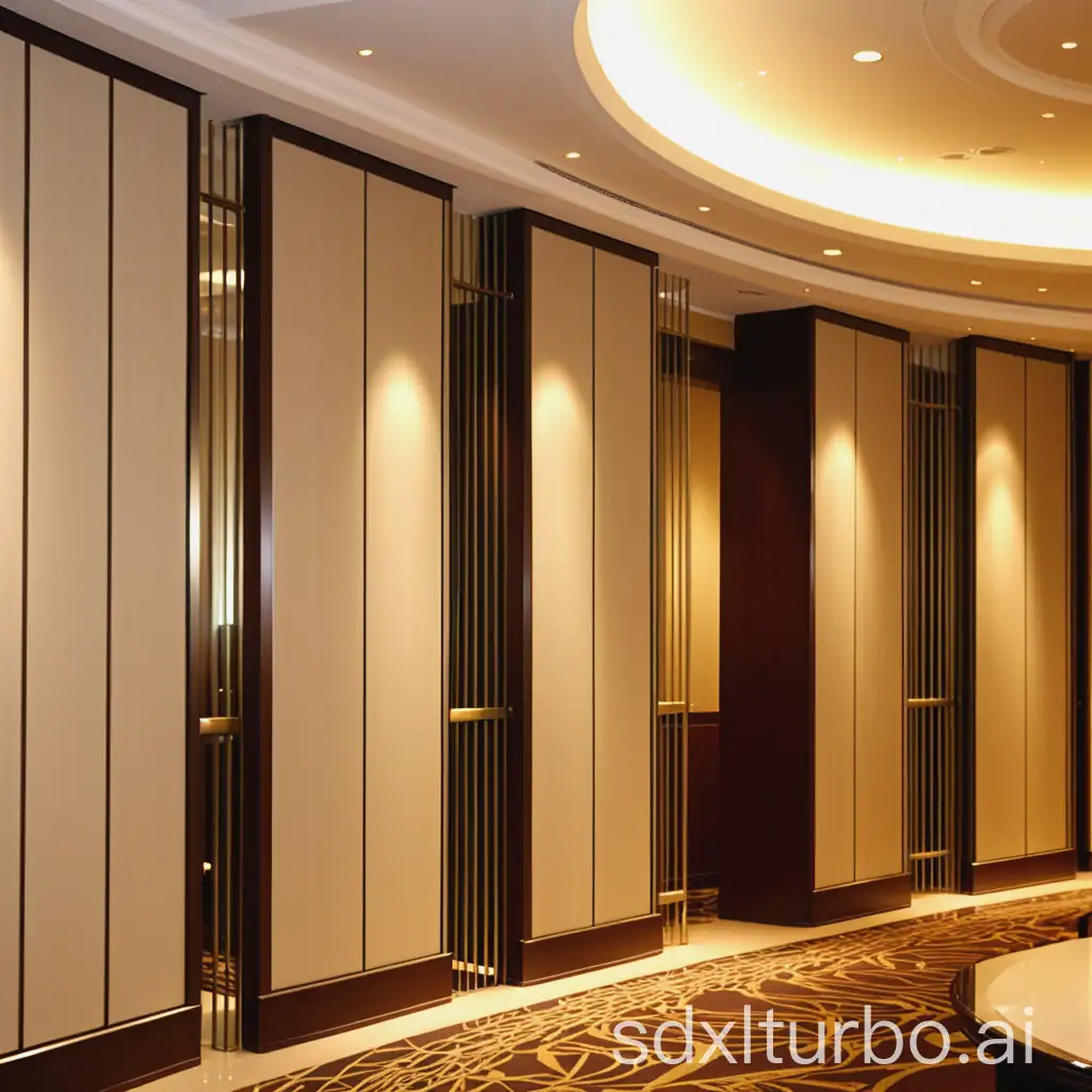 hotel activity partition wall, partition above has rail, edge frame has concave-convex groove