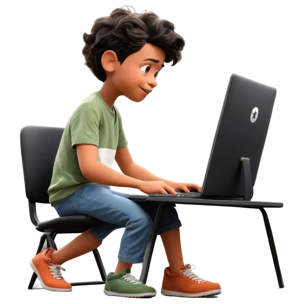 Young-Boy-Creating-Graphics-on-PC-in-Disney-Pixar-Style-PNG-Image