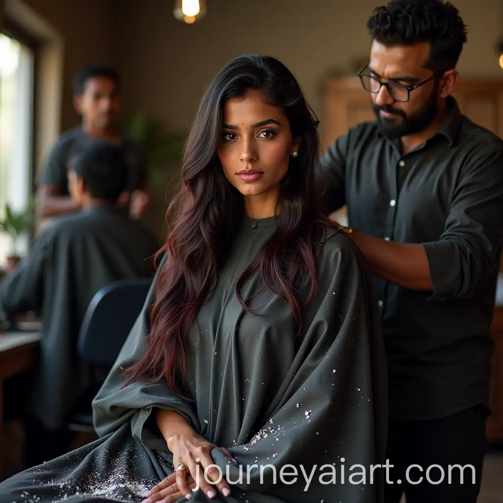 Indian-Woman-Getting-Haircut-in-Street-Salon