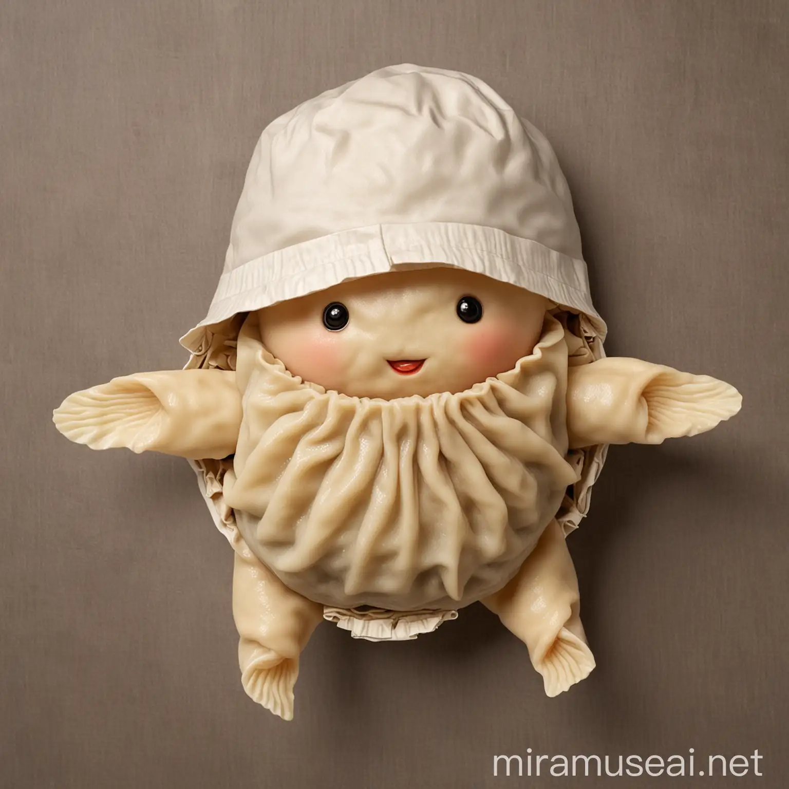 Dumpling Character with Handles and Legs Wearing a Cap