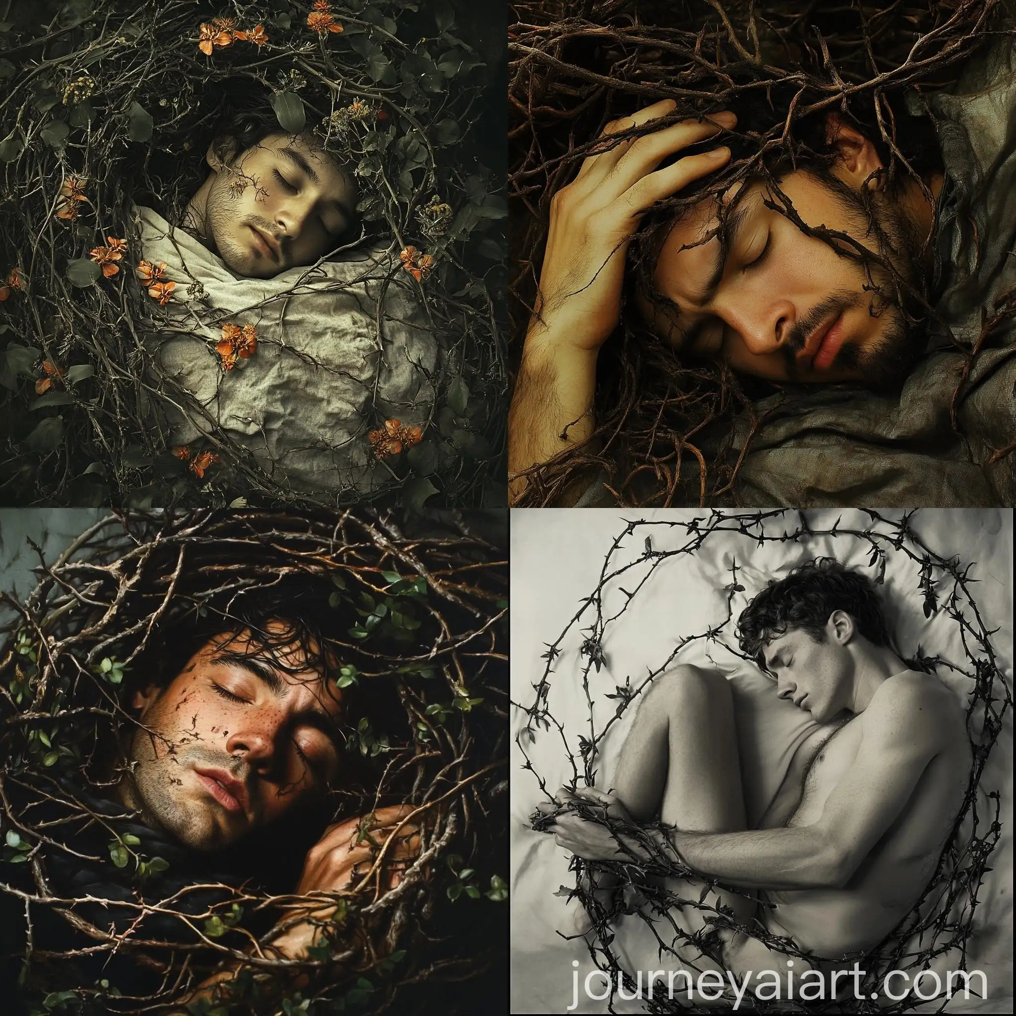 Person-Sleeping-in-Thorns-Surreal-Fantasy-Art