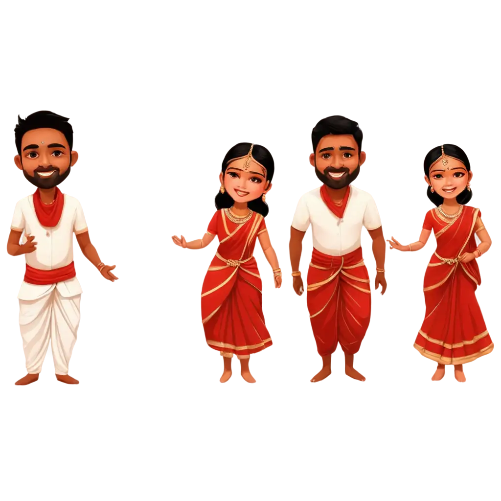 South-Indian-Tamil-Nadu-Wedding-Couple-PNG-Caricature-Bride-in-Dhoti-Groom-in-Red-Saree