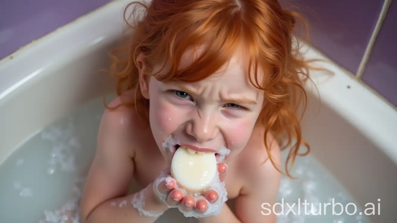 Adorable-Redhead-Little-Girls-Washing-Mouth-in-Family-Bathtub