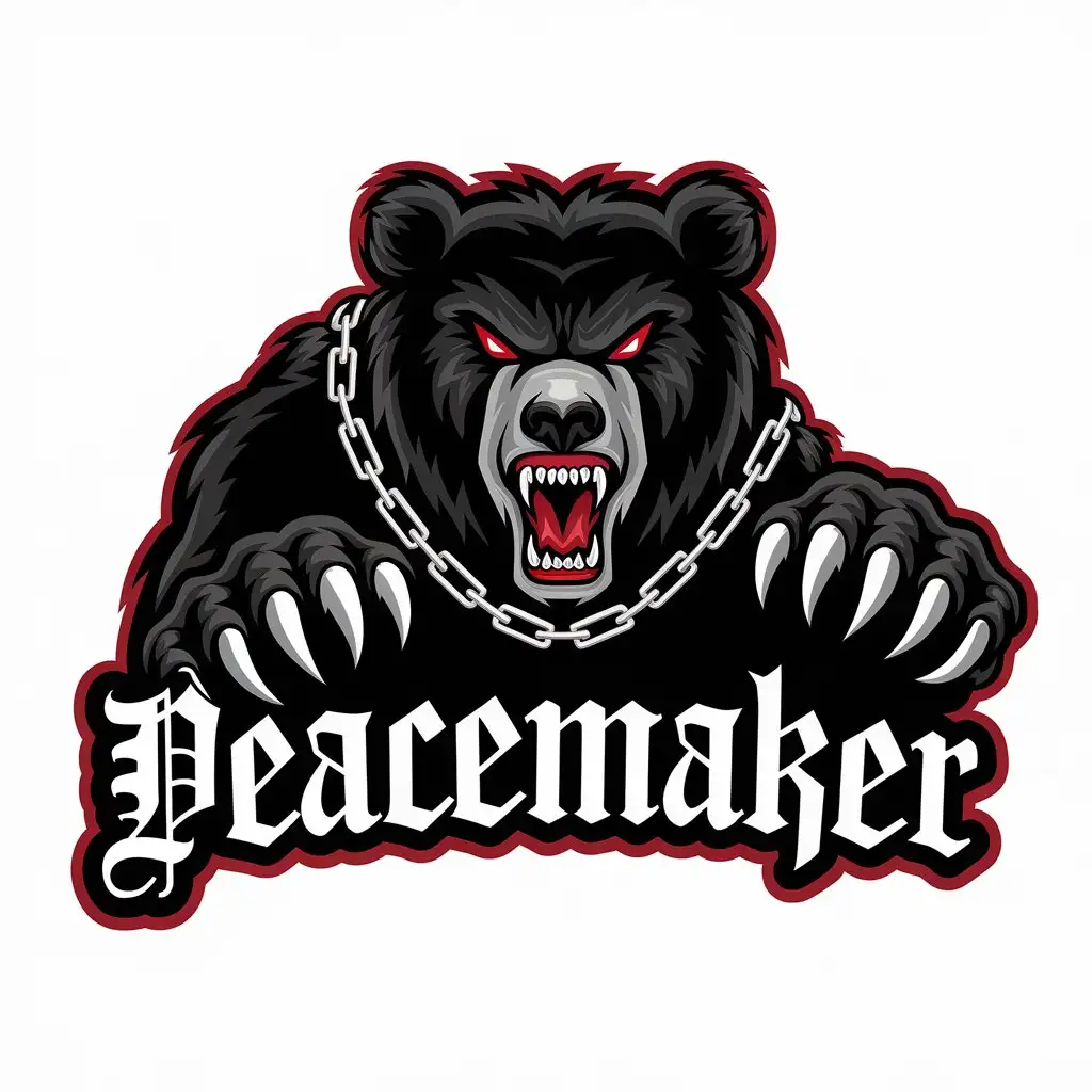 LOGO Design for Peacemaker Gothic Vector Logo Featuring a Black Bear with Red Eyes