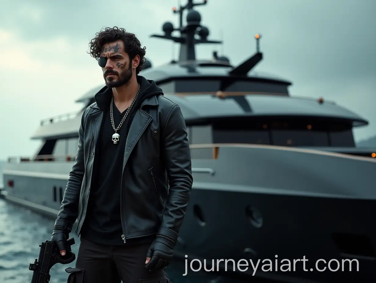 Modern-Pirate-on-a-Sleek-Matte-Black-Yacht-with-Battle-Scars-and-Tactical-Gear