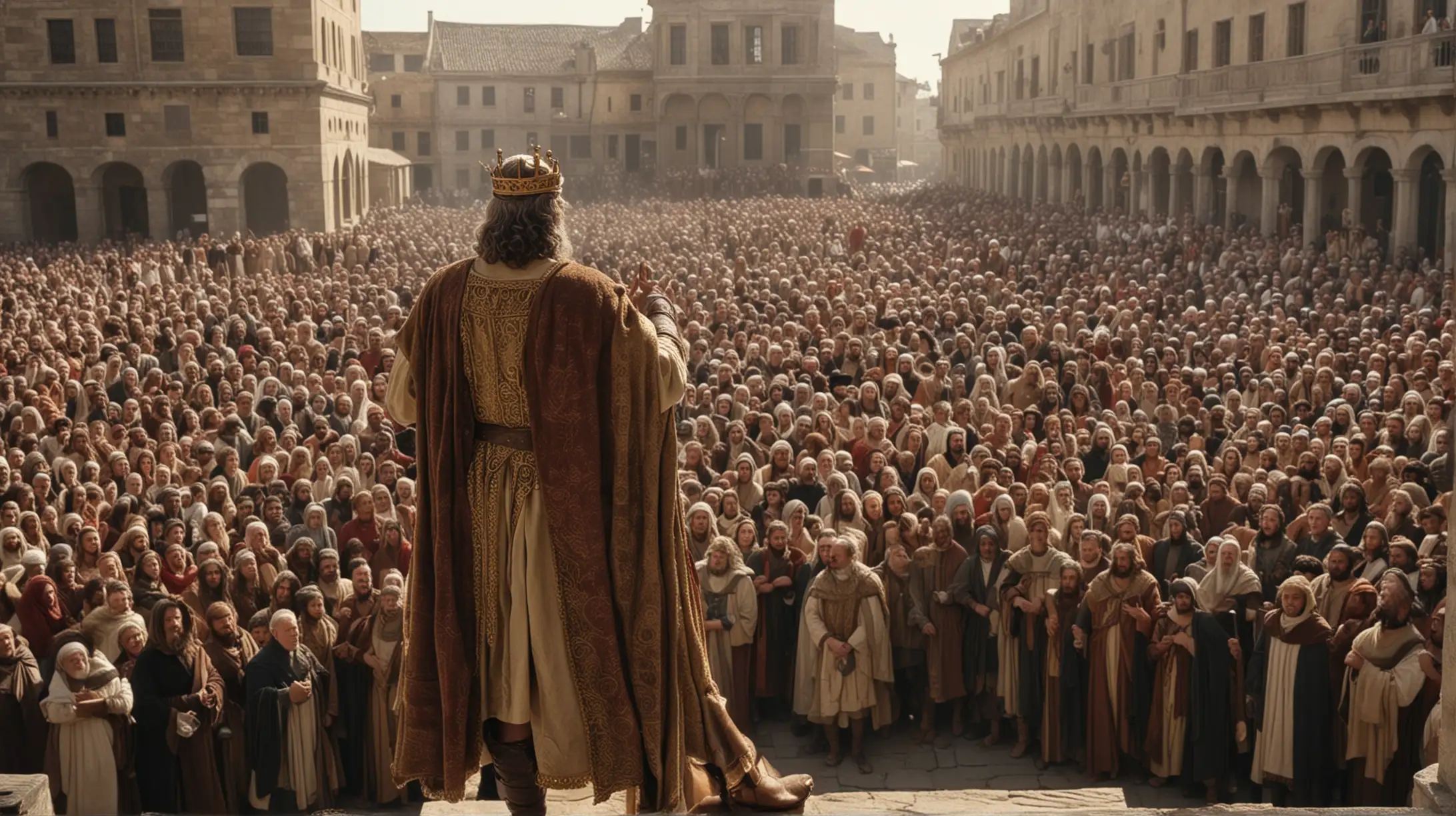 Biblical Era King Addressing Crowd in City Square