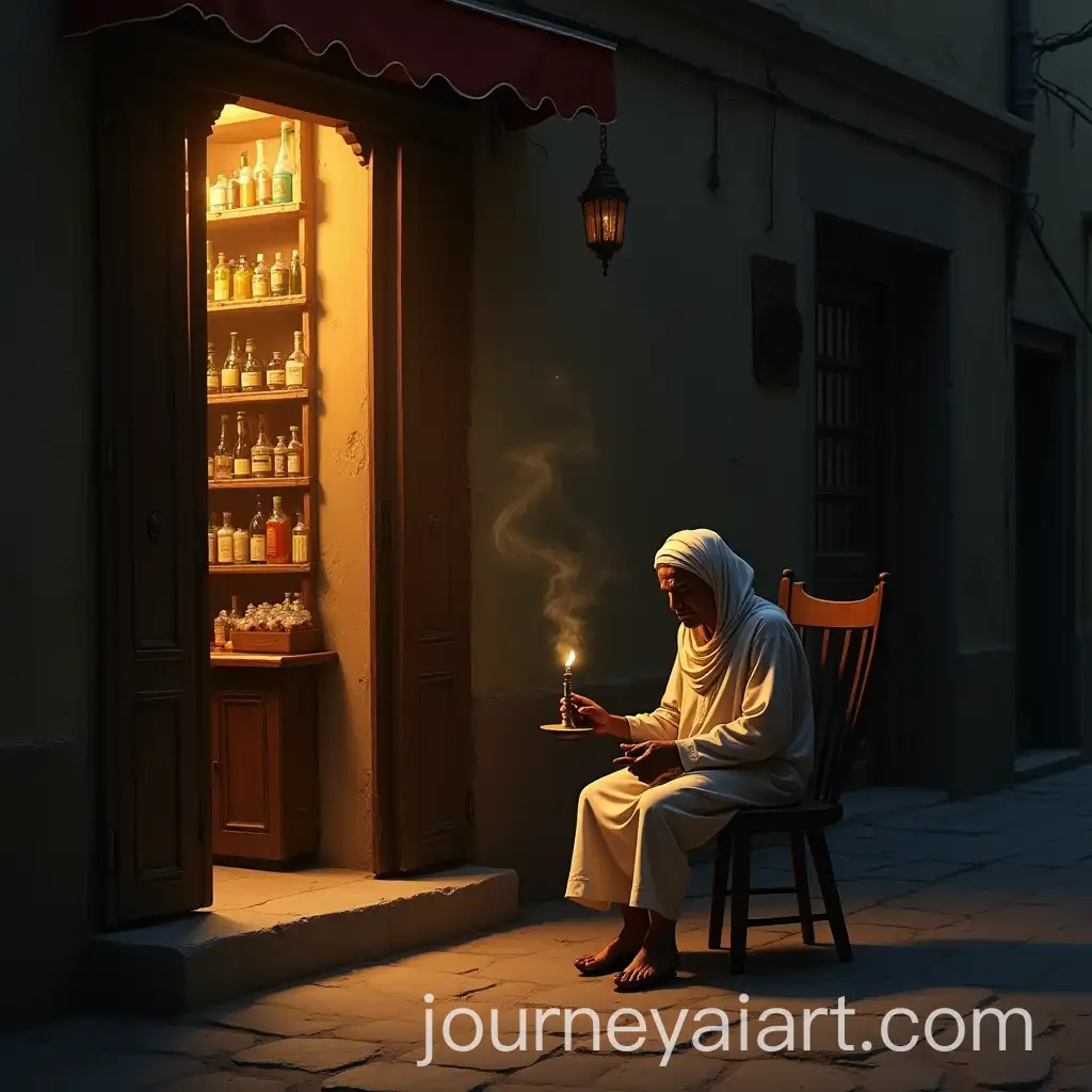 Sad-Little-Egyptian-Beggar-Sitting-with-Incense-Burner-at-Sugarcane-Juice-Shop