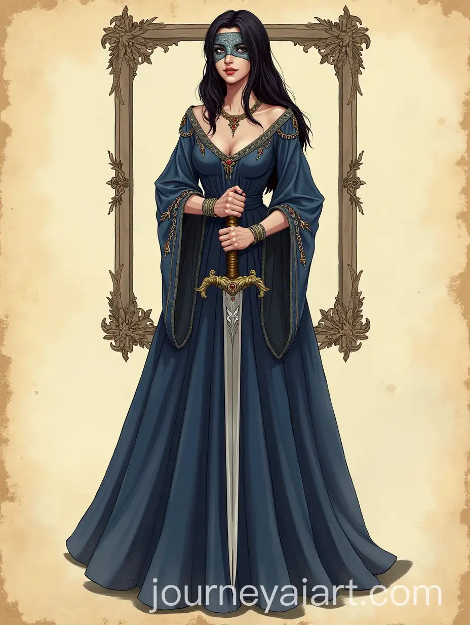 DarkHaired-Elf-in-Blue-Dress-with-Dagger-Fantasy-Artwork