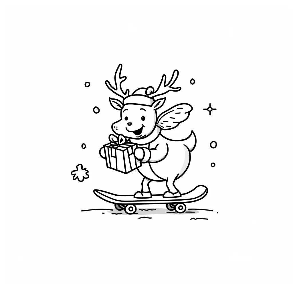 Reindeer-Delivering-Presents-on-Skateboard-in-ChristmasThemed-Cartoon-Style