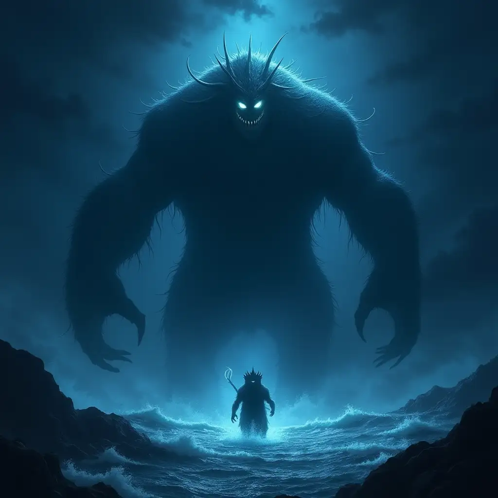 In the darkness of his kingdom he shines like a beacon, his eyes shine intensively and can look into the deepest abysses. As a boss-monster he has the ability to control the sea around him, to create rapids and whirlpools to confuse his opponents.