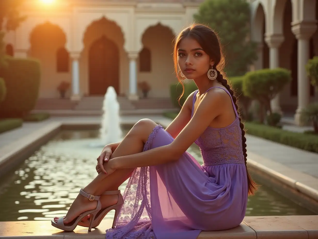 Indian-Tween-Photoshoot-in-Purple-Lace-Dress-with-Platform-Heels-at-Golden-Hour