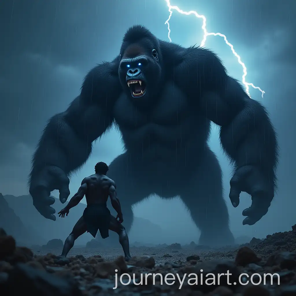 Epic-Battle-Between-Mystic-Black-Gorilla-and-Giant-Black-Man-with-Radiant-Blue-Eyes