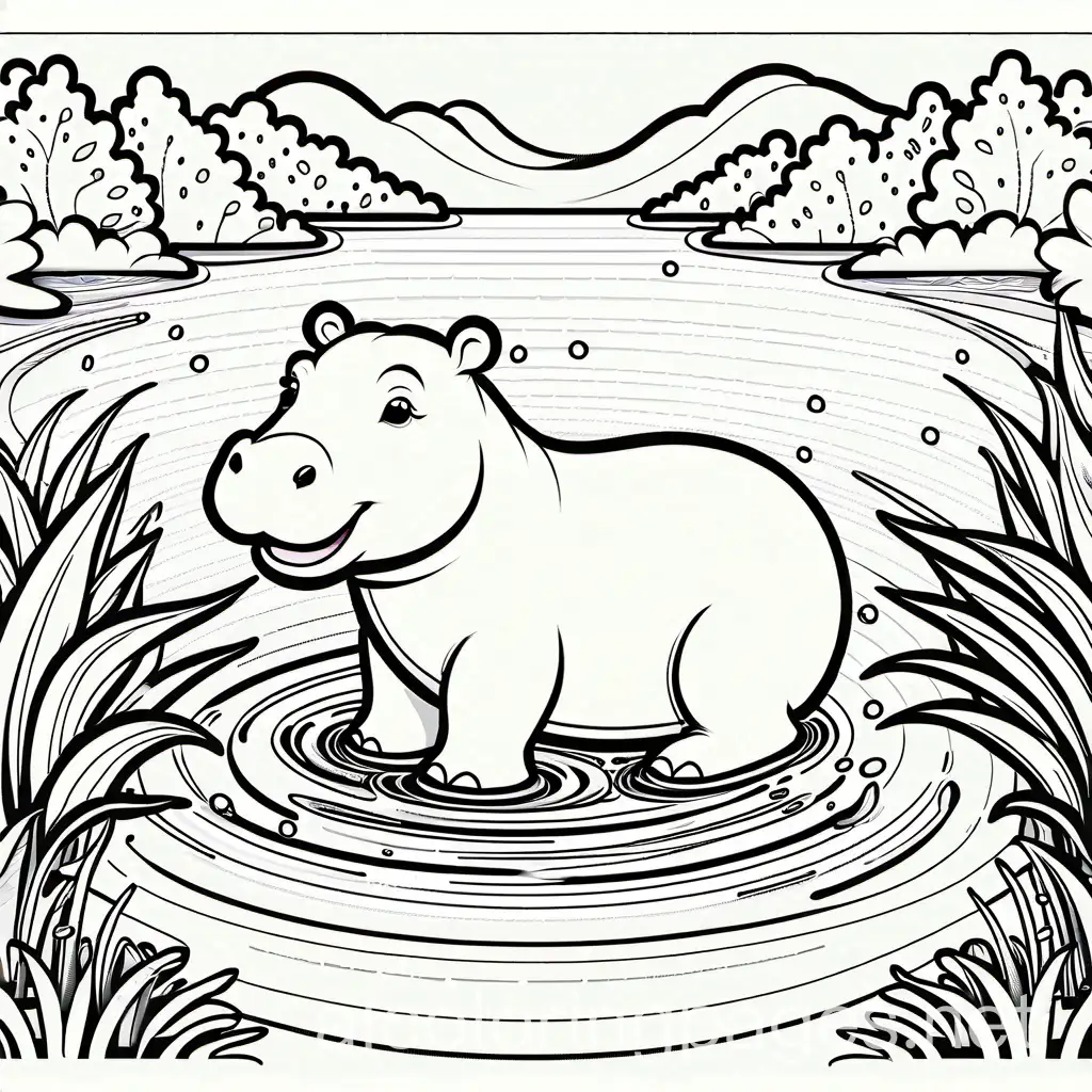 Cute-Baby-Hippo-Playing-in-Shallow-Pool-with-Floating-Toys