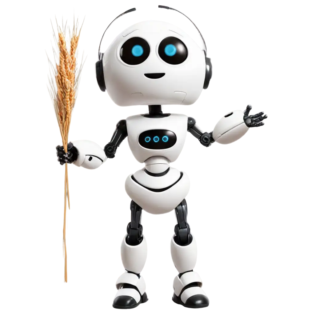 Realistic-White-Anthropomorphic-Robot-Holding-Wheat-PNG-Image