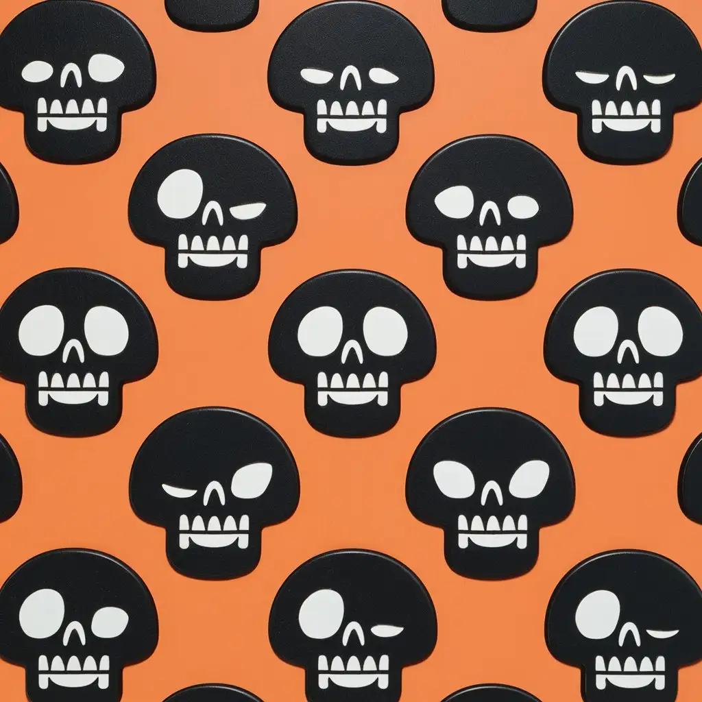 Cartoon Skull Icons on Orange Background