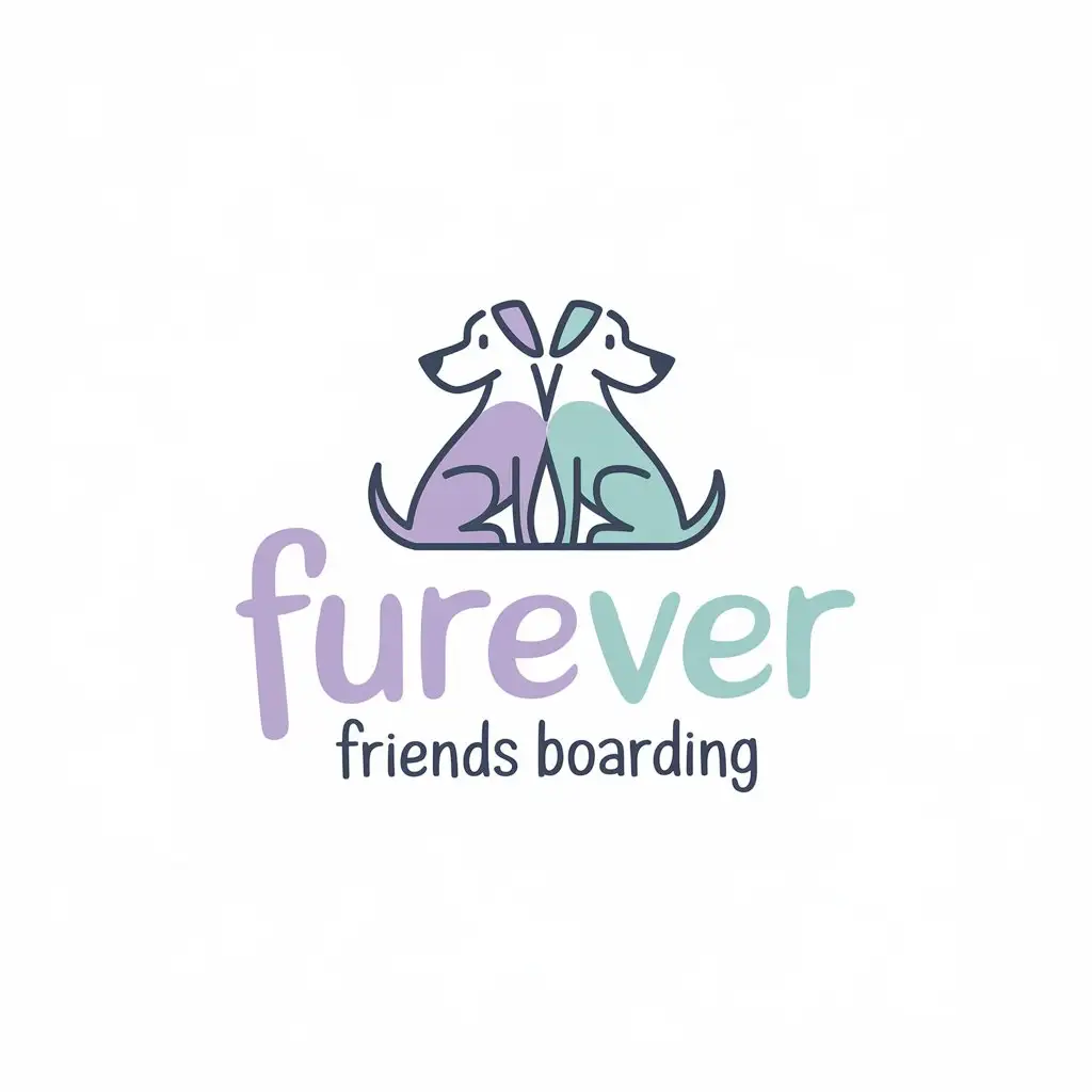 LOGO Design for FurEver Friends Boarding Whimsical Font with Two Entwined Dogs and Soft Pastels