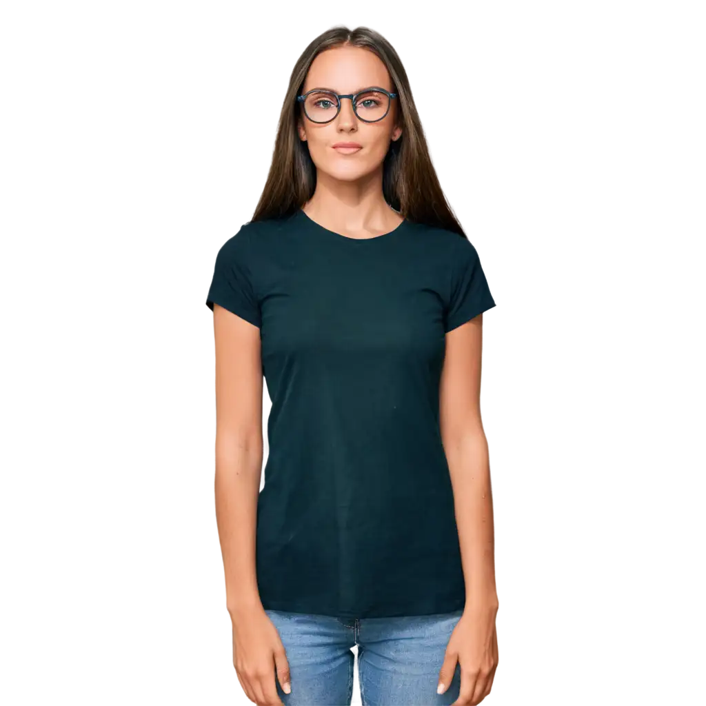 Professional-Female-Model-PNG-Solid-Black-TShirt-and-Glasses-Pose