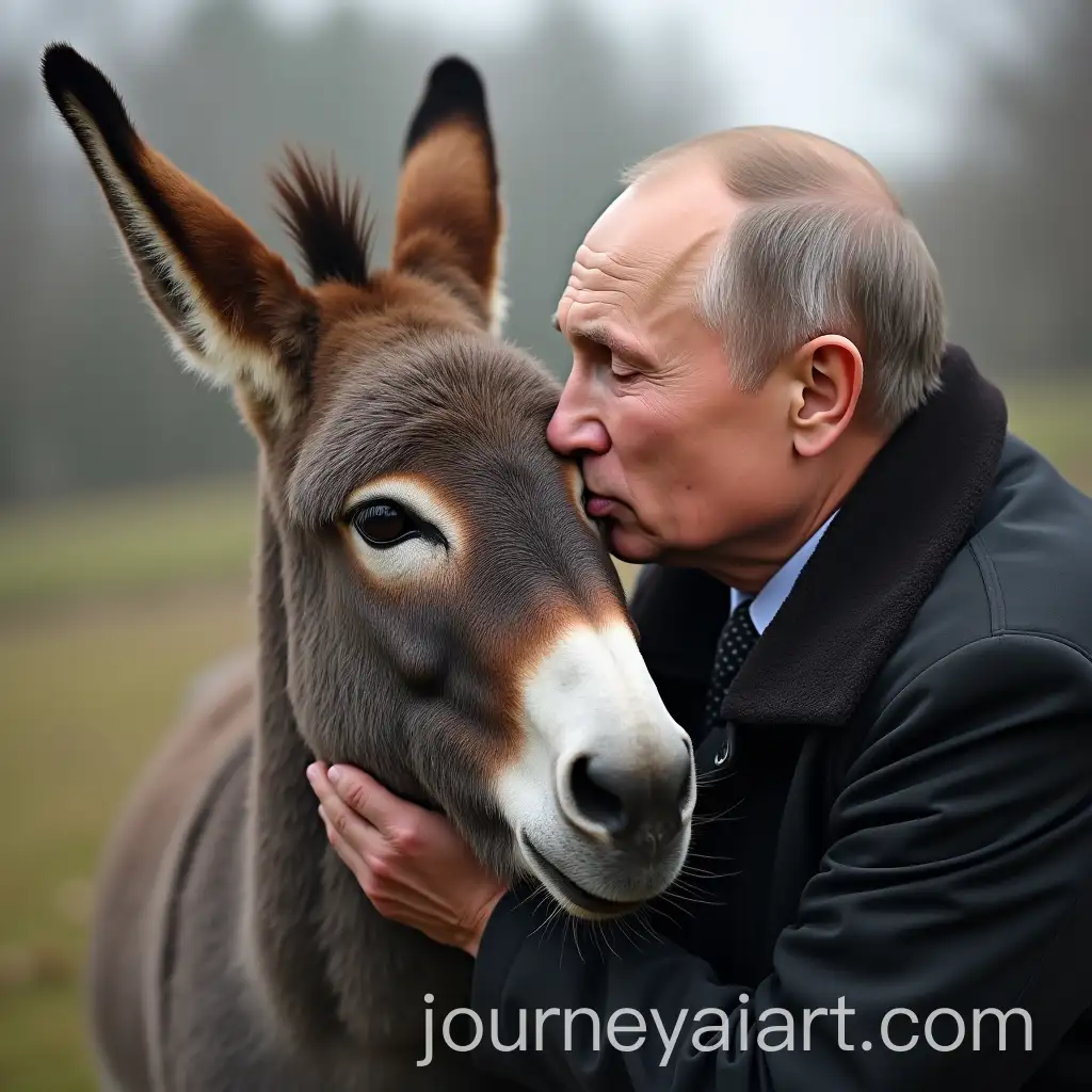 Vladimir-Putin-Embracing-a-Donkey-in-a-Whimsical-Setting