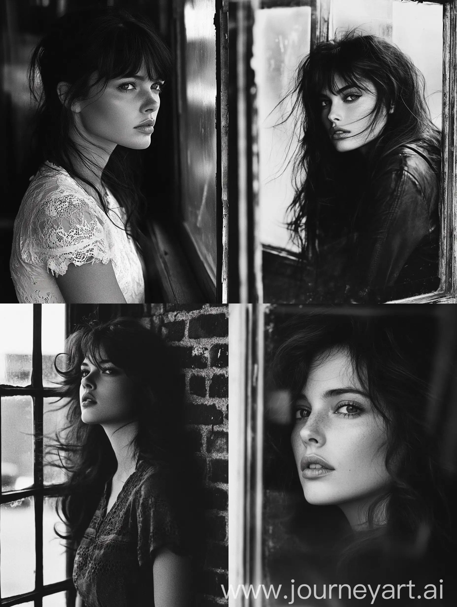 DarkHaired-Woman-Gazing-Out-a-Window-in-Black-and-White-Fashion-Editorial