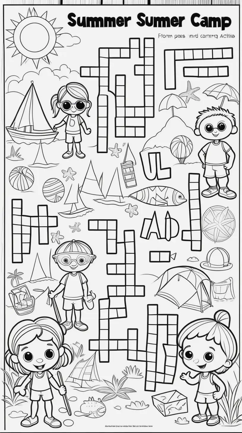 Summer Camp Kids Activities Coloring Pages Word Search Word Scramble Games Maze