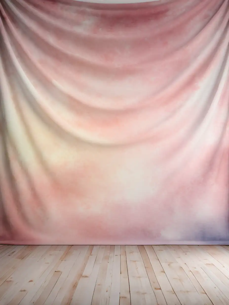 Soft Pink Watercolor Style Tapestry Background with Wood Floor