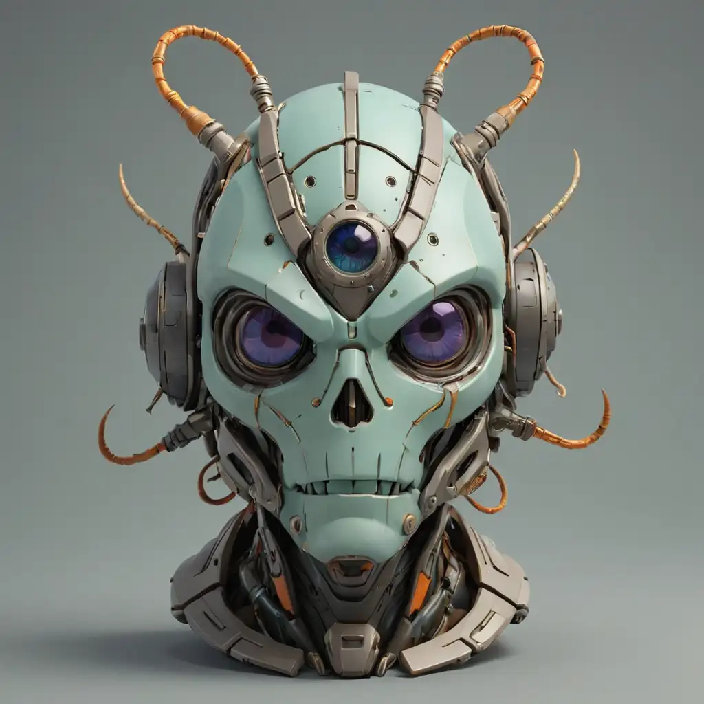 Futuristic 3D Helmet for NonHumanoid Lifeforms with Multiple Colors Biological Elements 6 Eyes and 4 Antennae