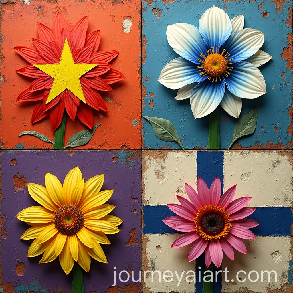 National-Flowers-of-Vietnam-East-Timor-Finland-and-Thailand-in-Textured-Artwork