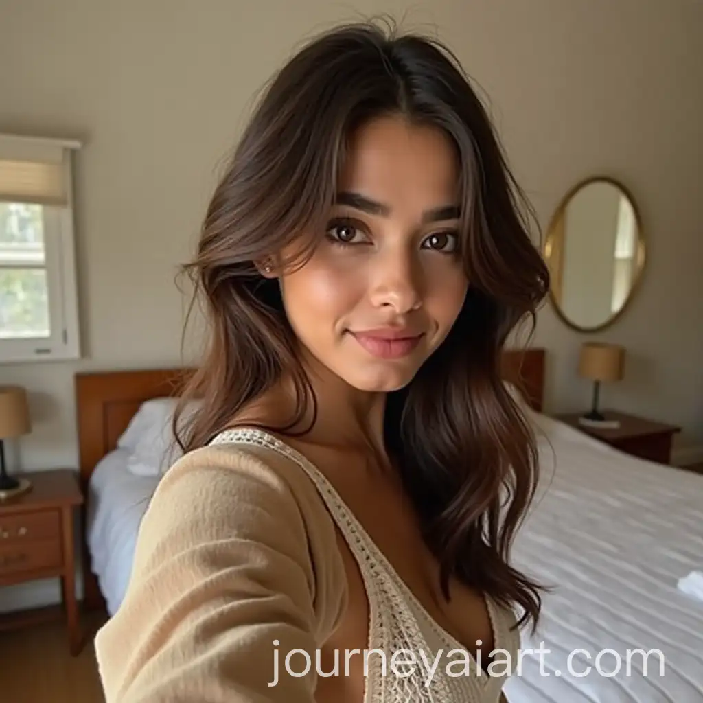 Young-Iranian-Woman-Taking-a-Selfie-in-a-Cozy-Bedroom-Setting