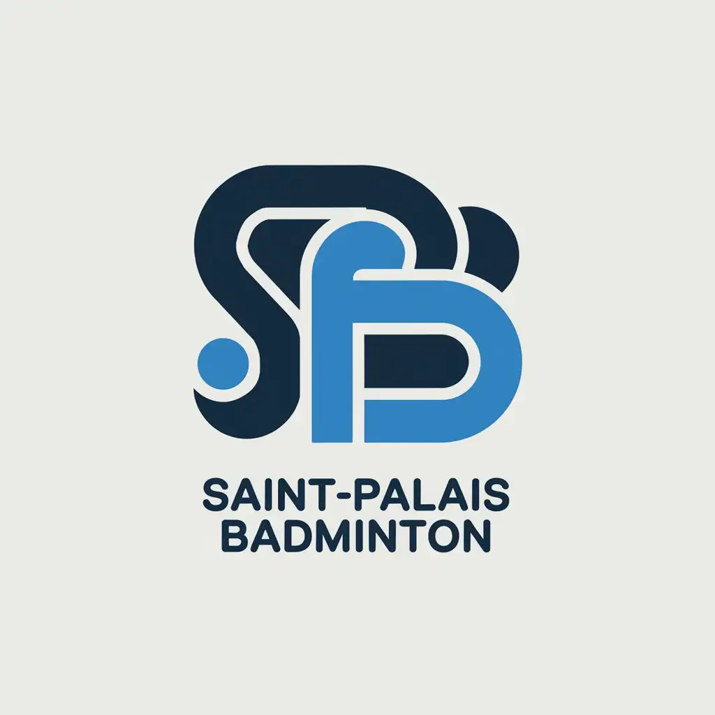 LOGO Design for SaintPalais Badminton Monogram SPB with Wave Shape Blue and White Colors Rounded Edges