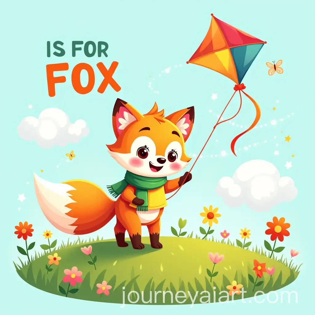 Cheerful-Baby-Fox-Flying-a-Colorful-Kite-on-a-Breezy-Hill