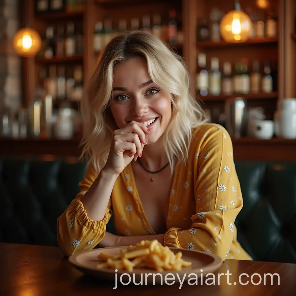 Blonde-Girl-with-Brown-Eyes-Eating-at-a-Bar