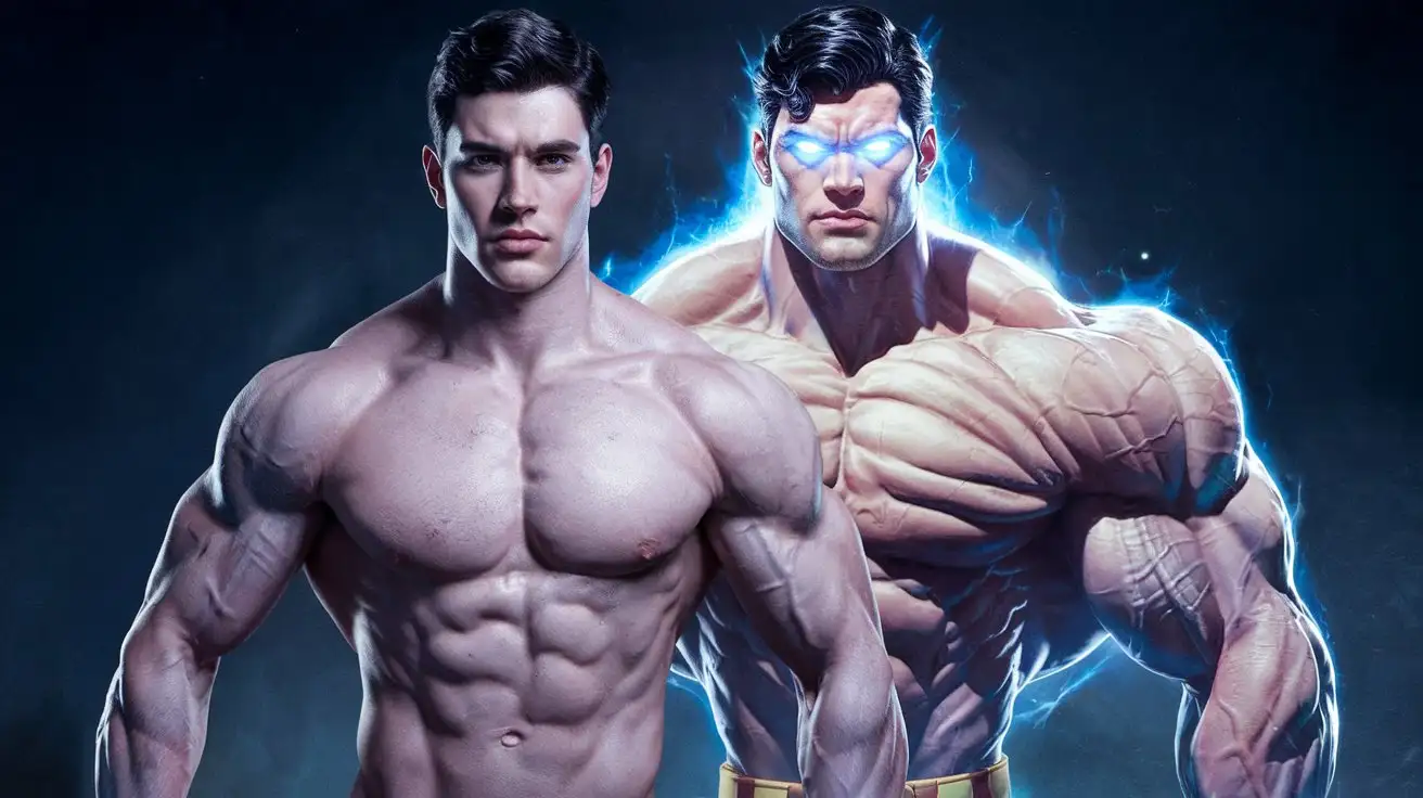 Athletic-Man-Transforming-into-a-Muscular-Superman-with-Luminous-Blue-Power