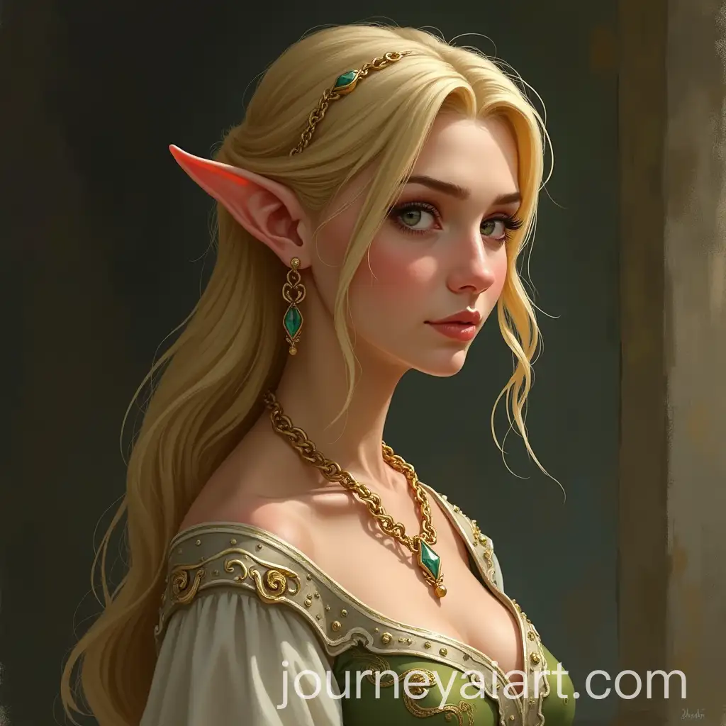 Blonde-Female-Elf-with-Pointy-Ears-in-Elven-Attire-and-Golden-Necklace