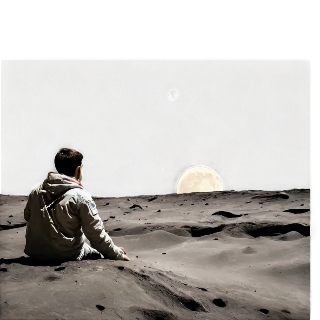 Alone-Sitting-on-the-Moon-PNG-Image-Ideal-for-Digital-Art-SpaceThemed-Projects-and-More