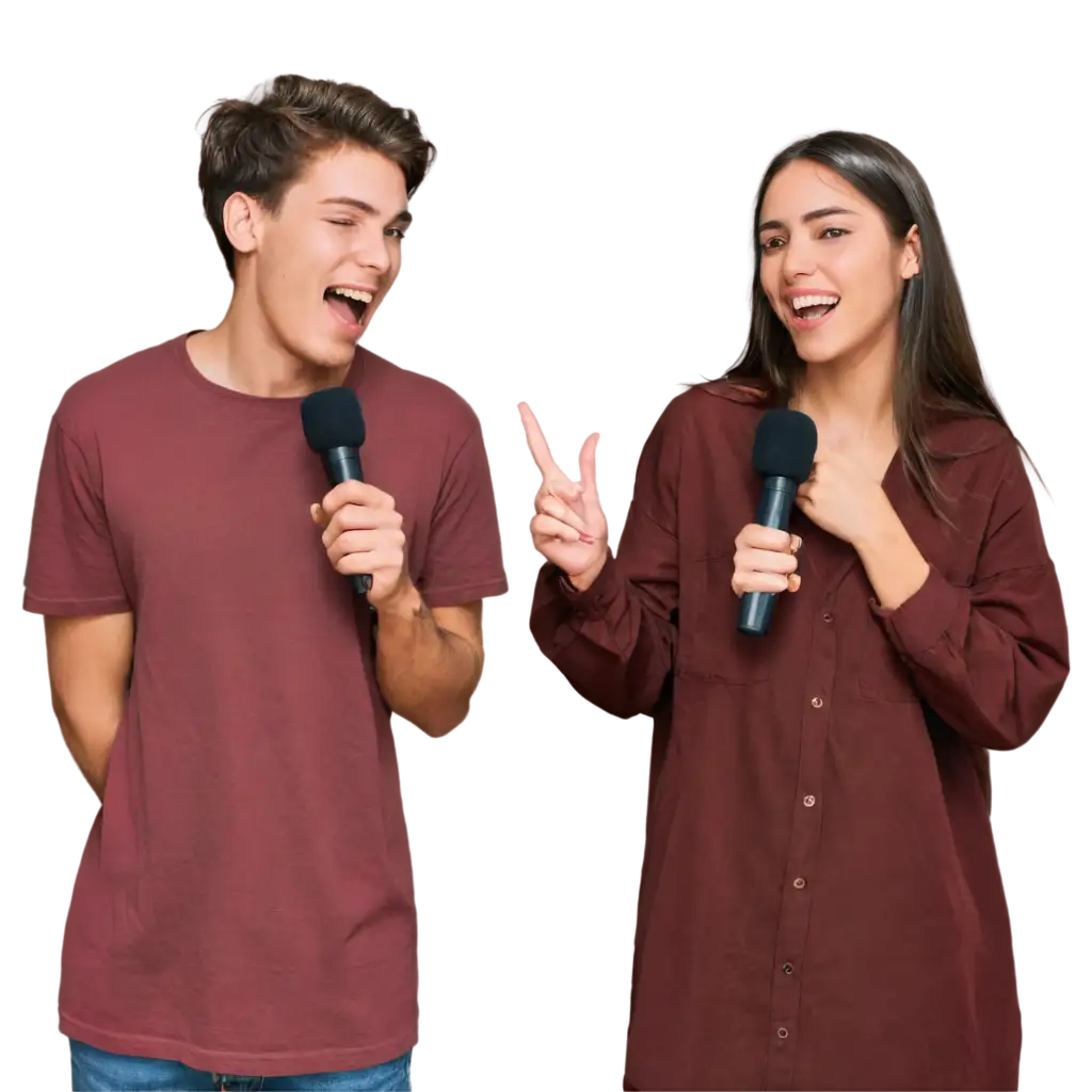 Young-Student-Couple-Singing-Together-Holding-Microphones-PNG-Image