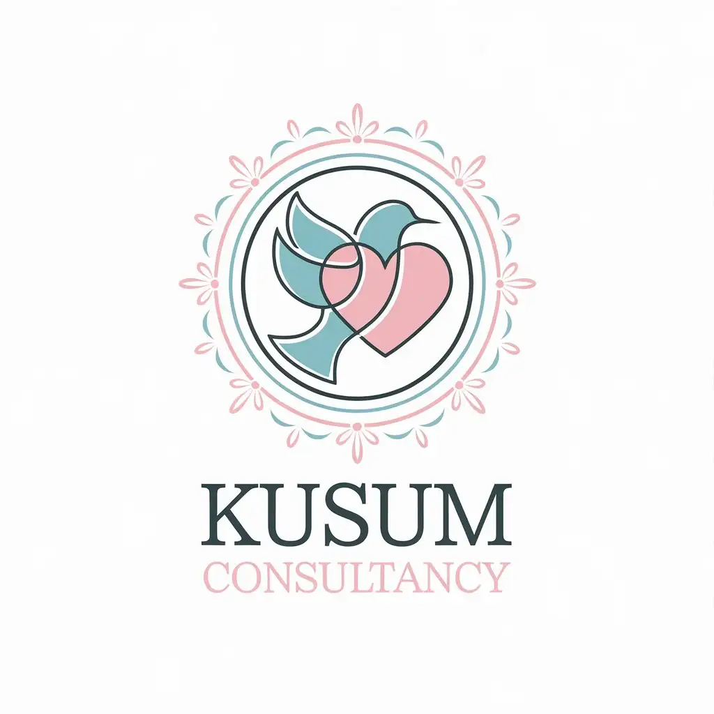 LOGO Design for Kusum Consultancy Aqua Dove Pink Heart and Growth Symbolism in a Circular Frame