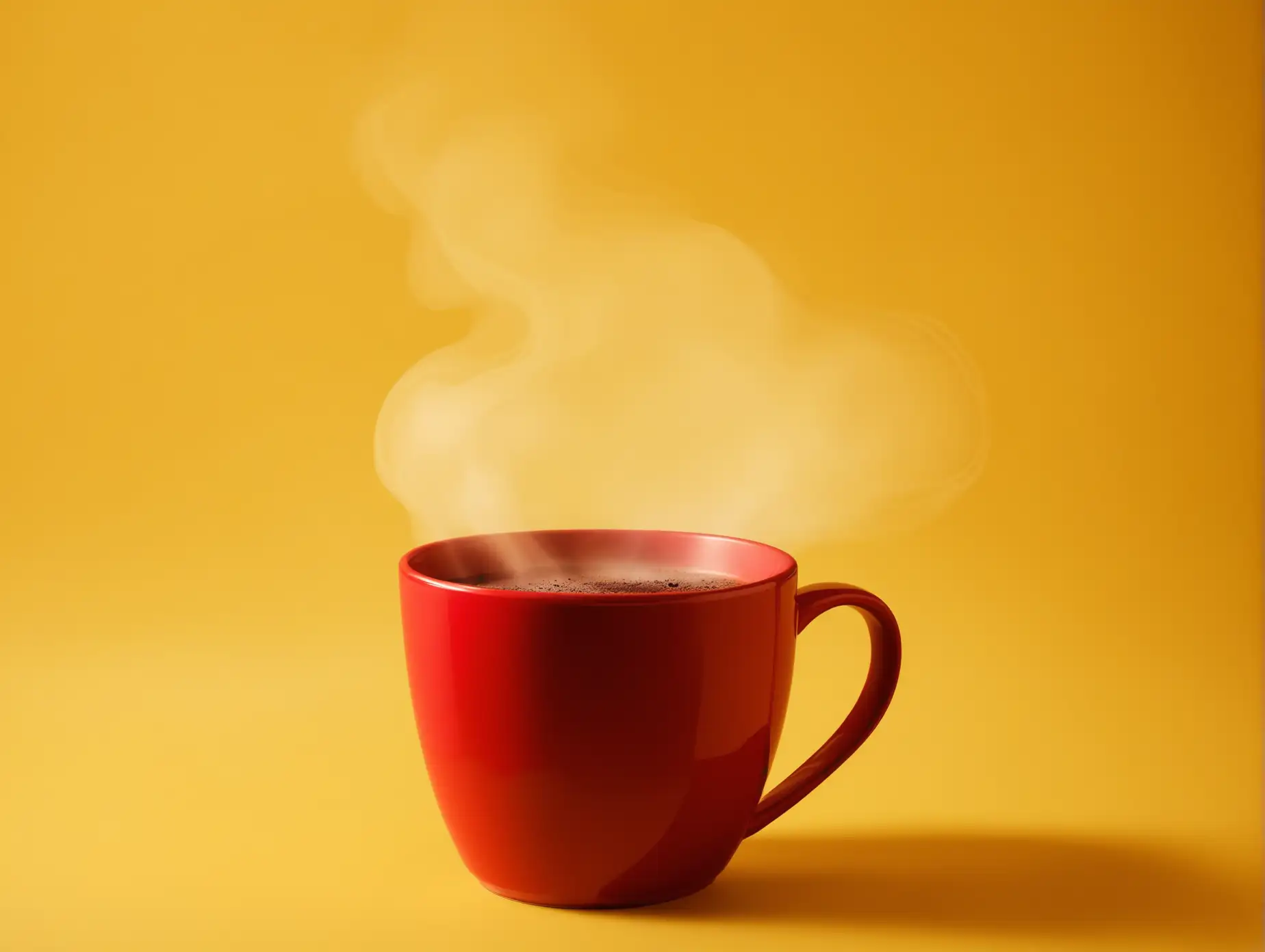 Red-Coffee-Cup-with-Steam-on-Yellow-Background