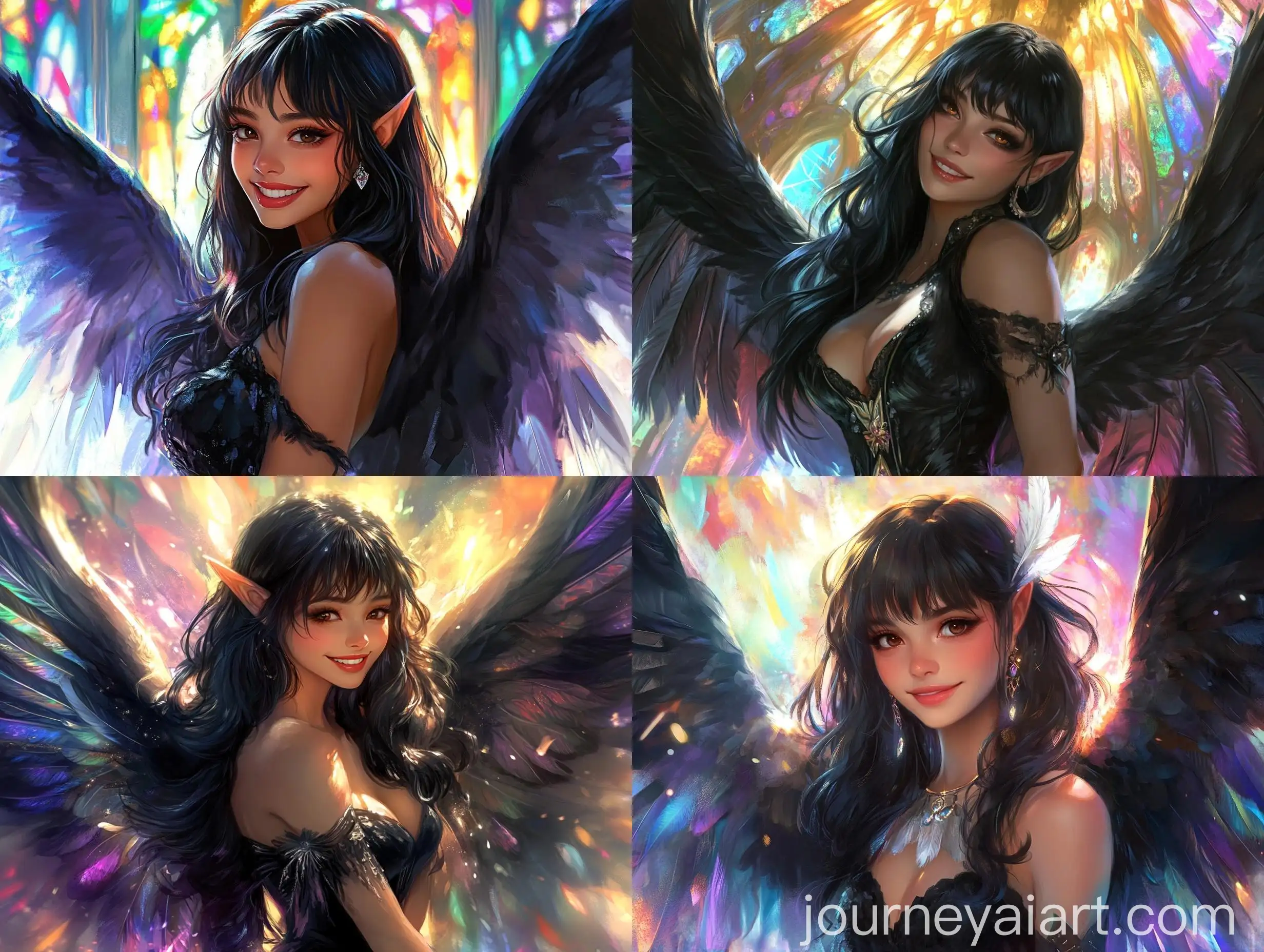 Beautiful-Curvy-Fae-Girl-with-Black-and-White-Feather-Wings-in-Light-Temple