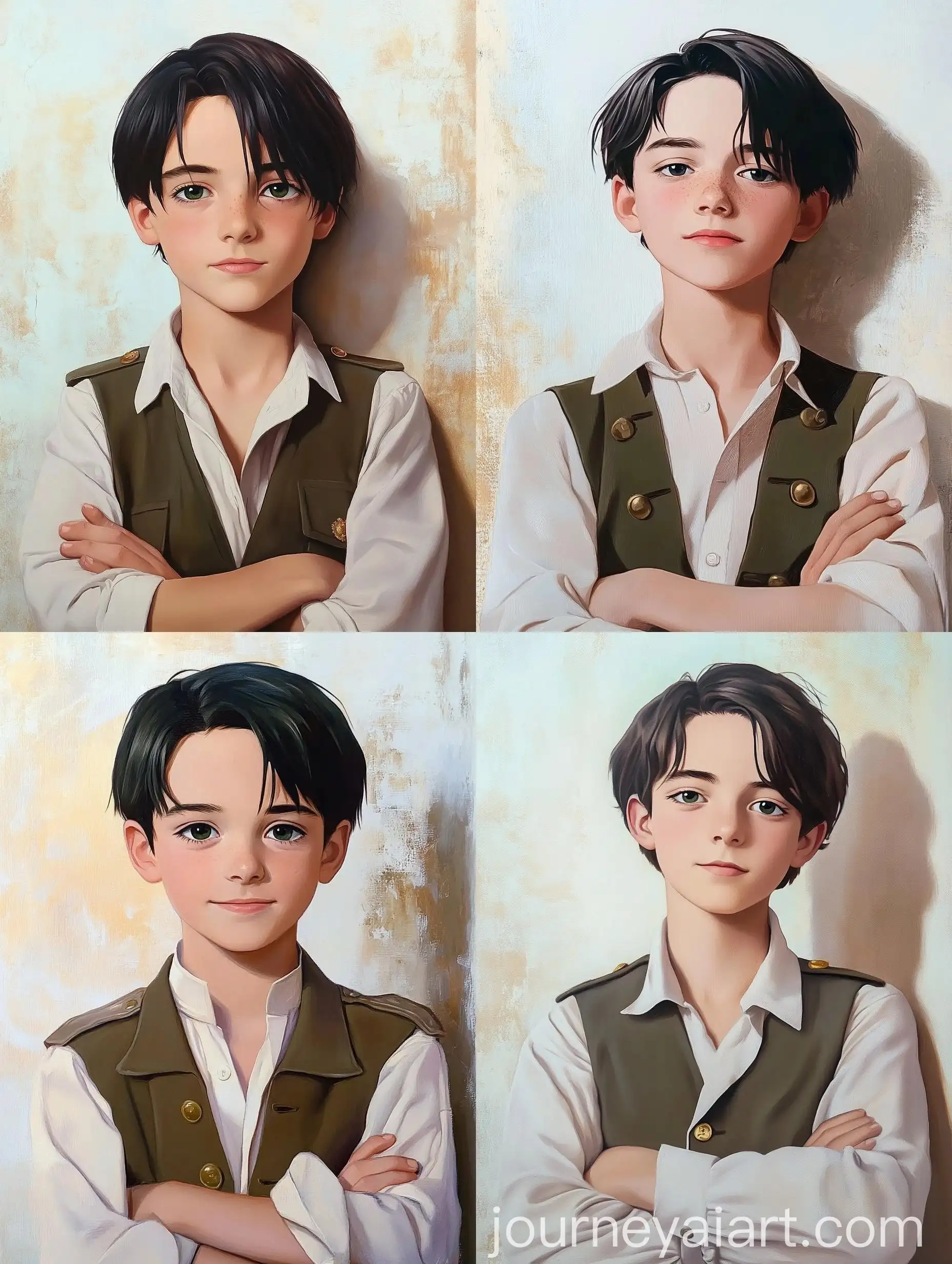 Realistic-Portrait-of-a-TwelveYearOld-Boy-Leaning-Against-a-Wall-with-Crossed-Arms