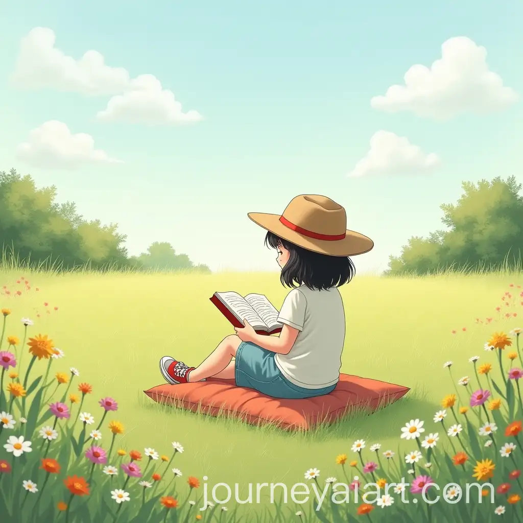 Girl-Reading-a-Book-in-a-Wildflower-Field